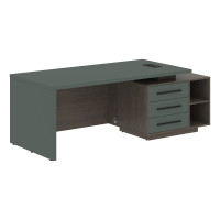 Стол руководителя с тумбой VCT 2190(R) Нефрит/Черный матовый/Дуб Сильвер 2100х900х750 VELION