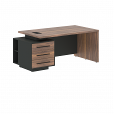 Стол руководителя с тумбой VRCT 1890(L) Американский орех/Черный матовый/Яшма черный 1800х900х750 VE