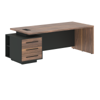 Стол руководителя с тумбой VRCT 2290(L) Американский орех/Черный матовый/Яшма черный 2200х900х750 VE