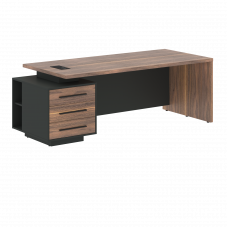 Стол руководителя с тумбой VRCT 2290(L) Американский орех/Черный матовый/Яшма черный 2200х900х750 VE