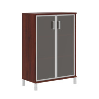 Шкаф средний со стеклянными дверьми в AL-рамке B 420.7 Бургунди 900х450х1286 BORN