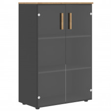 Шкаф со стеклянными дверьми и топом FMC 80.2 Прозрачное/Черный графит/Дуб Гамильтон 802х429х1213