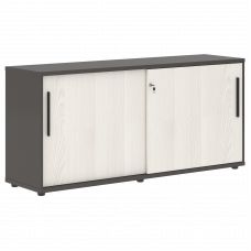 Шкаф низкий с дверьми купе ELC 1643 Ясень Траун/Черный/Мокко 1606х430х750 EDIS