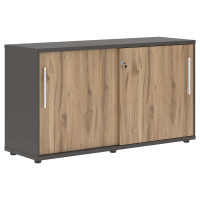 Шкаф низкий с дверьми купе ELC 1343 Дуб Денвер светлый/Белый/Мокко 1346х430х750 EDIS