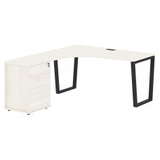 Стол эргономичный с тумбой EVCET 1518(L) Ясень Траун/Черный 1560х1880х750 EDIS