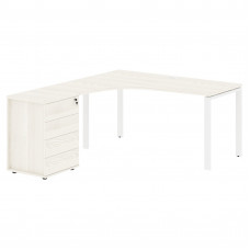 Стол эргономичный с тумбой EUCET 1518(L) Ясень Траун/Белый 1560х1880х750 EDIS