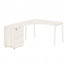 Стол эргономичный с тумбой ELCET 1318(L) Ясень Траун/Белый 1360х1880х750 EDIS