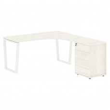 Стол эргономичный с тумбой EVCET 1518(R) Ясень Траун/Белый 1560х1880х750 EDIS