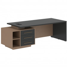 Стол руководителя с тумбой VCT 2390(L) Яшма черный/Бронза браш/Кобра 2300х900х750 VELION