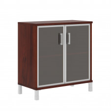 Шкаф низкий со стеклянными дверьми в AL-рамке B 410.4 Бургунди 900х450х920 BORN