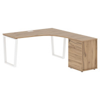 Стол эргономичный с тумбой EVCET 1518(R) Дуб Денвер светлый/Белый 1560х1880х750 EDIS