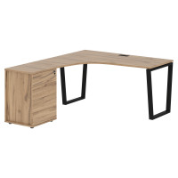 Стол эргономичный с тумбой EVCET 1518(L) Дуб Денвер светлый/Черный 1560х1880х750 EDIS