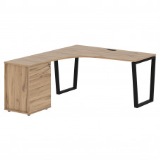 Стол эргономичный с тумбой EVCET 1518(L) Дуб Денвер светлый/Черный 1560х1880х750 EDIS