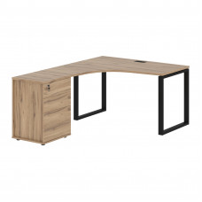Стол эргономичный с тумбой EQCET 1318(L) Дуб Денвер светлый/Черный 1360х1880х750 EDIS