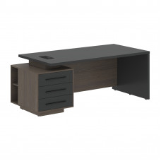 Стол руководителя с тумбой VCT 2090(L) Яшма черный/Черный матовый/Дуб Сильвер 2000х900х750 VELION