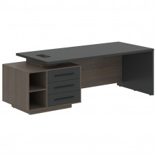 Стол руководителя с тумбой VCT 2390(L) Яшма черный/Черный матовый/Дуб Сильвер 2300х900х750 VELION