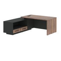 Стол руководителя с тумбой VRCT 1919(L) Американский орех/Черный матовый/Яшма черный 1900х1900х750 V