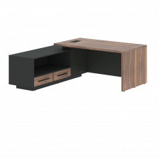 Стол руководителя с тумбой VRCT 1919(L) Американский орех/Черный матовый/Яшма черный 1900х1900х750 V