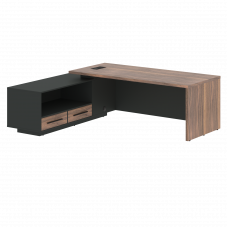 Стол руководителя с тумбой VRCT 2319(L) Американский орех/Черный матовый/Яшма черный 2300х1900х750 V