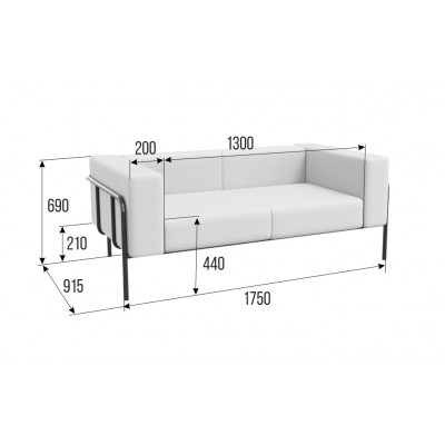 Flex Диван двухместный FLX-2 Teddy 917/Металл Черный 1750*915*690