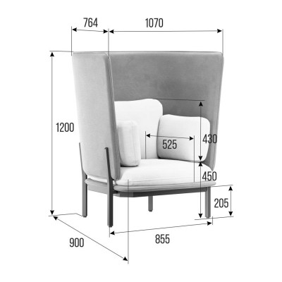 Stato Диван одноместный с высокой спинкой STA-01 Like 785/Like 992/Металл Черный 1070*900*1200
