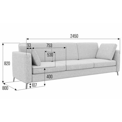 Brasco Диван трехместный BRS-3 Nappa 999/Металл Черный 2450*800*840