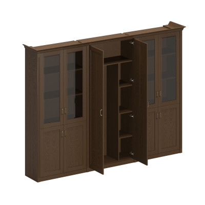 Шкаф комбинированный высокий (2 для документов со стеклянными дверями + 1 для одежды с дополнением) ПС 355 ДМ дуб мелвилл