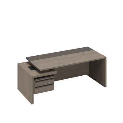 Стол руководителя с тумбой подвесной 2-ящичной с замком левый РС 109 ДЧ/ЛС дуб виченца/лава серая