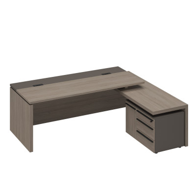 Стол руководителя с кабель-каналами с брифинг-приставкой боковой правый РС 132 ДЧ/ЛС дуб виченца/лава серая
