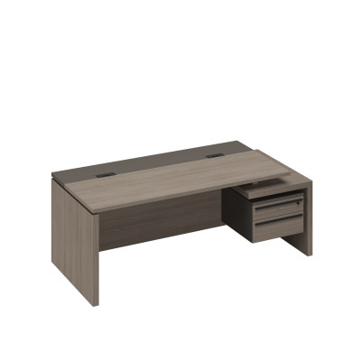 Стол руководителя с кабель-каналами с тумбой подвесной 2-ящичной с замком правый РС 114 ДЧ/ЛС дуб виченца/лава серая