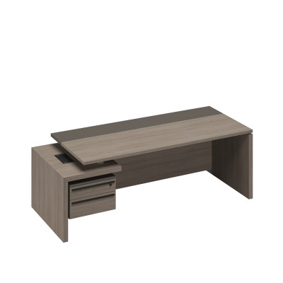 Стол руководителя с тумбой подвесной 2-ящичной с замком левый РС 111 ДЧ/ЛС дуб виченца/лава серая