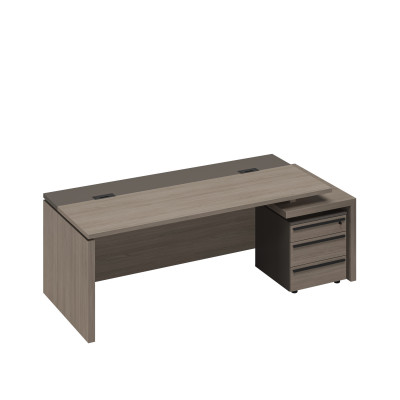 Стол руководителя с кабель-каналами с тумбой 3-ящичной с замком правый РС 124 ДЧ/ЛС дуб виченца/лава серая