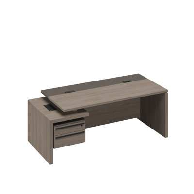 Стол руководителя с кабель-каналами с тумбой подвесной 2-ящичной с замком левый РС 113 ДЧ/ЛС дуб виченца/лава серая