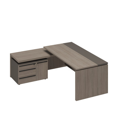 Стол руководителя с брифинг-приставкой боковой левый РС 125 ДЧ/ЛС дуб виченца/лава серая