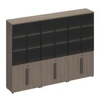 Шкаф для документов со стеклянными дверями (стенка из 3 шкафов) РС 328 ДЧ/ЛС дуб виченца/лава серая