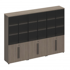 Шкаф для документов со стеклянными дверями (стенка из 3 шкафов) РС 328 ДЧ/ЛС дуб виченца/лава серая
