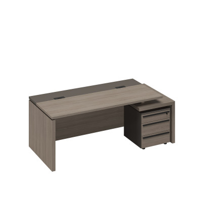 Стол руководителя с кабель-каналами с тумбой 3-ящичной с замком правый РС 122 ДЧ/ЛС дуб виченца/лава серая