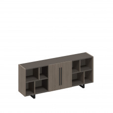 Шкаф низкий полузакрытый греденция с деревянными дверями РС 332 ДЧ/ЛС дуб виченца/лава серая