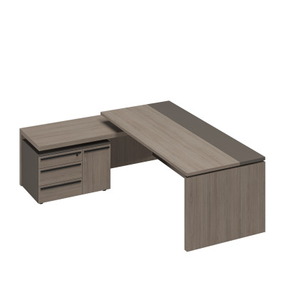 Стол руководителя с брифинг-приставкой боковой левый РС 127 ДЧ/ЛС дуб виченца/лава серая