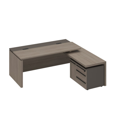 Стол руководителя с кабель-каналами с брифинг-приставкой боковой правый РС 130 ДЧ/ЛС дуб виченца/лава серая