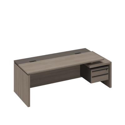 Стол руководителя с кабель-каналами с тумбой подвесной 2-ящичной с замком правый РС 116 ДЧ/ЛС дуб виченца/лава серая