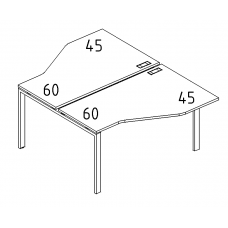 Рабочая станция каркас DUE (2х120) с эргономичными столами Техно серия A4 белый премиум / металлокаркас белый
