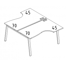 Рабочая станция столы (2х140) эргономичные Классика каркасTRE серия A4 белый премиум / металлокаркас белый