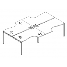 Рабочая станция (4х160) опоры DUE столы Классика эргономичные серия A4 белый премиум / металлокаркас белый