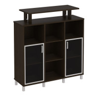 Стеллаж средний с надстройкой и стеклянными дверками 801-524 ВГ, венге