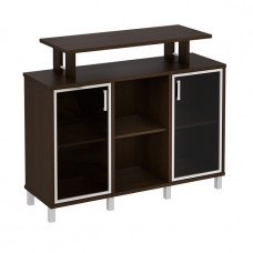 Стеллаж низкий с надстройкой и стеклянными дверками В 801-512 ВГ, венге