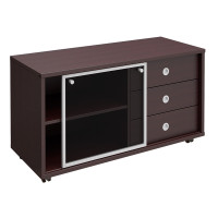 Тумба выкатная 3 ящика без замка + стеклянная дверь-купе в алюминиевой раме 202-552 ВГ, венге