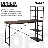 Стол на металлокаркасе BRABIX LOFT CD-005, 1200х520х1200 мм, 3 полки, цвет морёный дуб