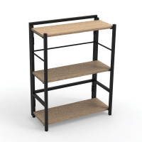 Стеллаж BRABIX Smart SH-004, 605х290х790 мм, ЛОФТ, прямой, складной, металл/ЛДСП дуб, каркас черный