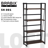 Стеллаж на металлокаркасе BRABIX LOFT SH-001, 600х300х1250 мм, складной, цвет морёный дуб